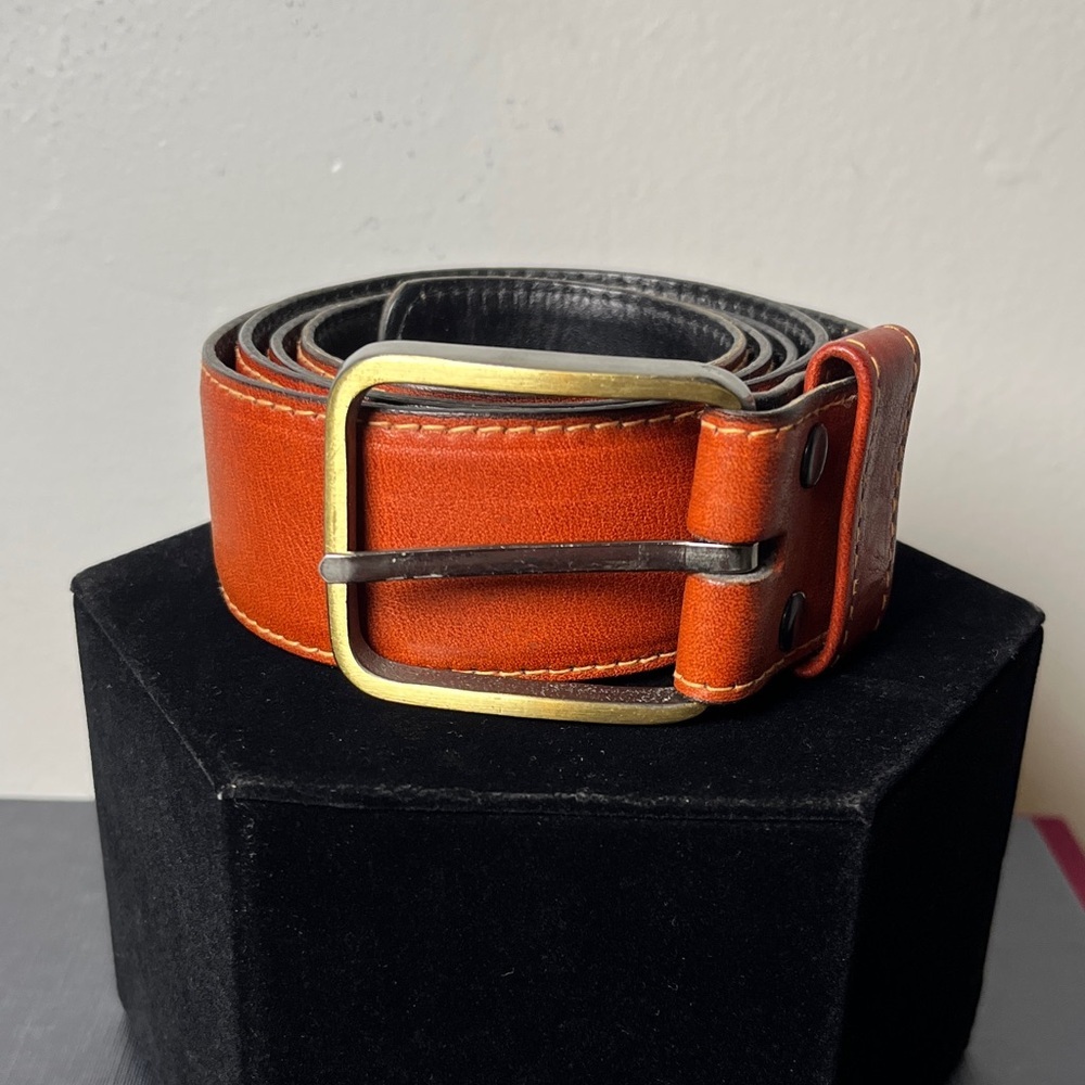 John Weitz Cognac Old English Cashmere Glove Tanned Leather Men's Belt Sz 40